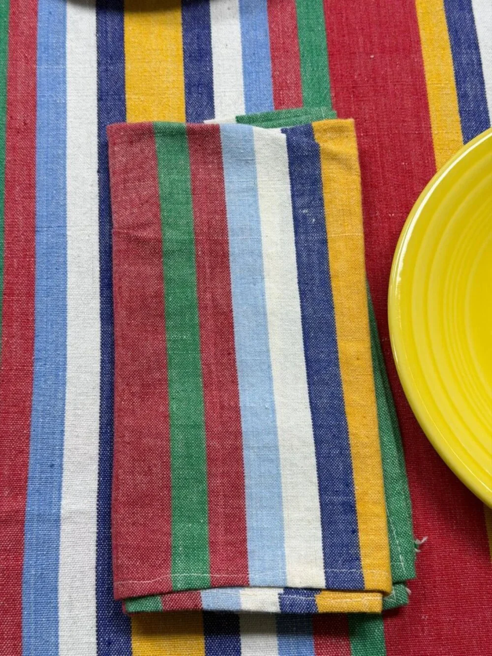 Vintage striped tablecloth for round table with umbrella by TAG